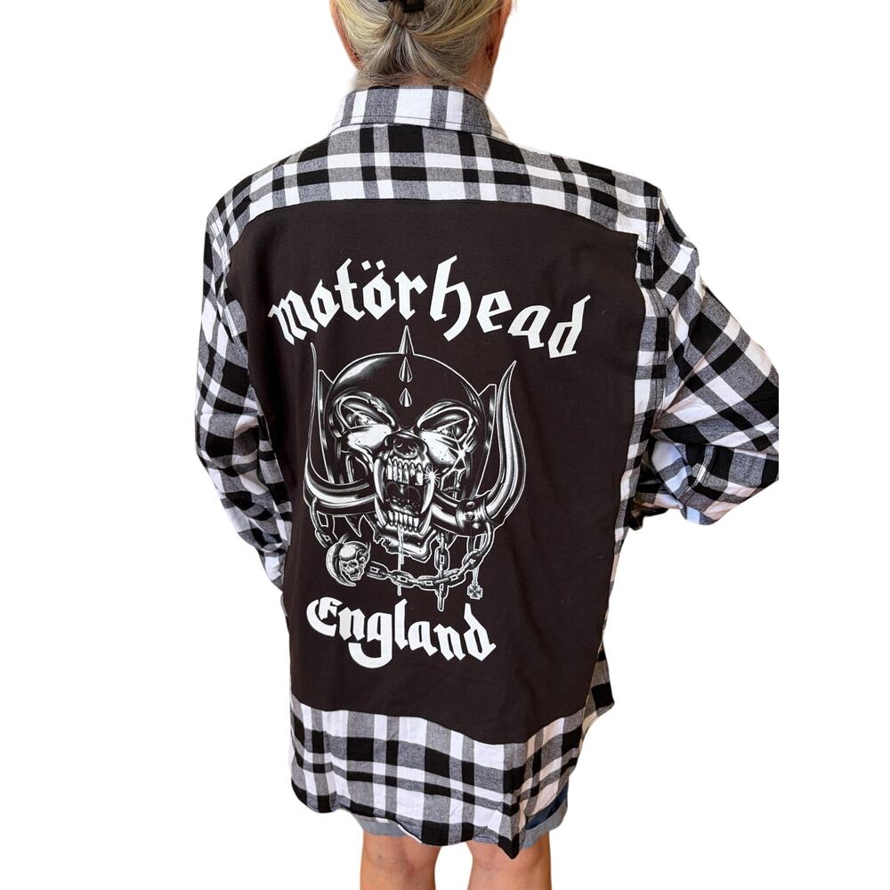 Motorhead Upcycled Flannel Shirt Unisex Size XLT Handmade